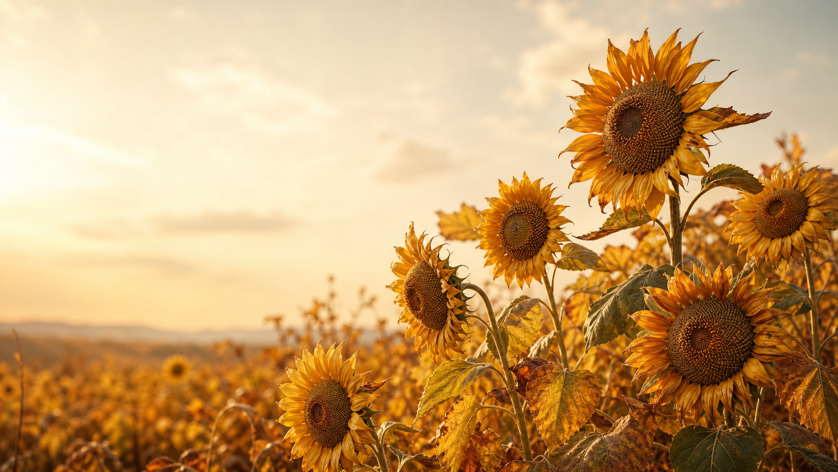Campo de girasoles en otoño